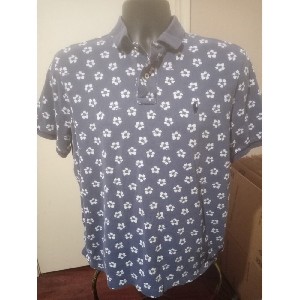 Polo Ralph Lauren Polo Shirt Mens Medium Navy Blue Floral Classic Fit Pony Golf